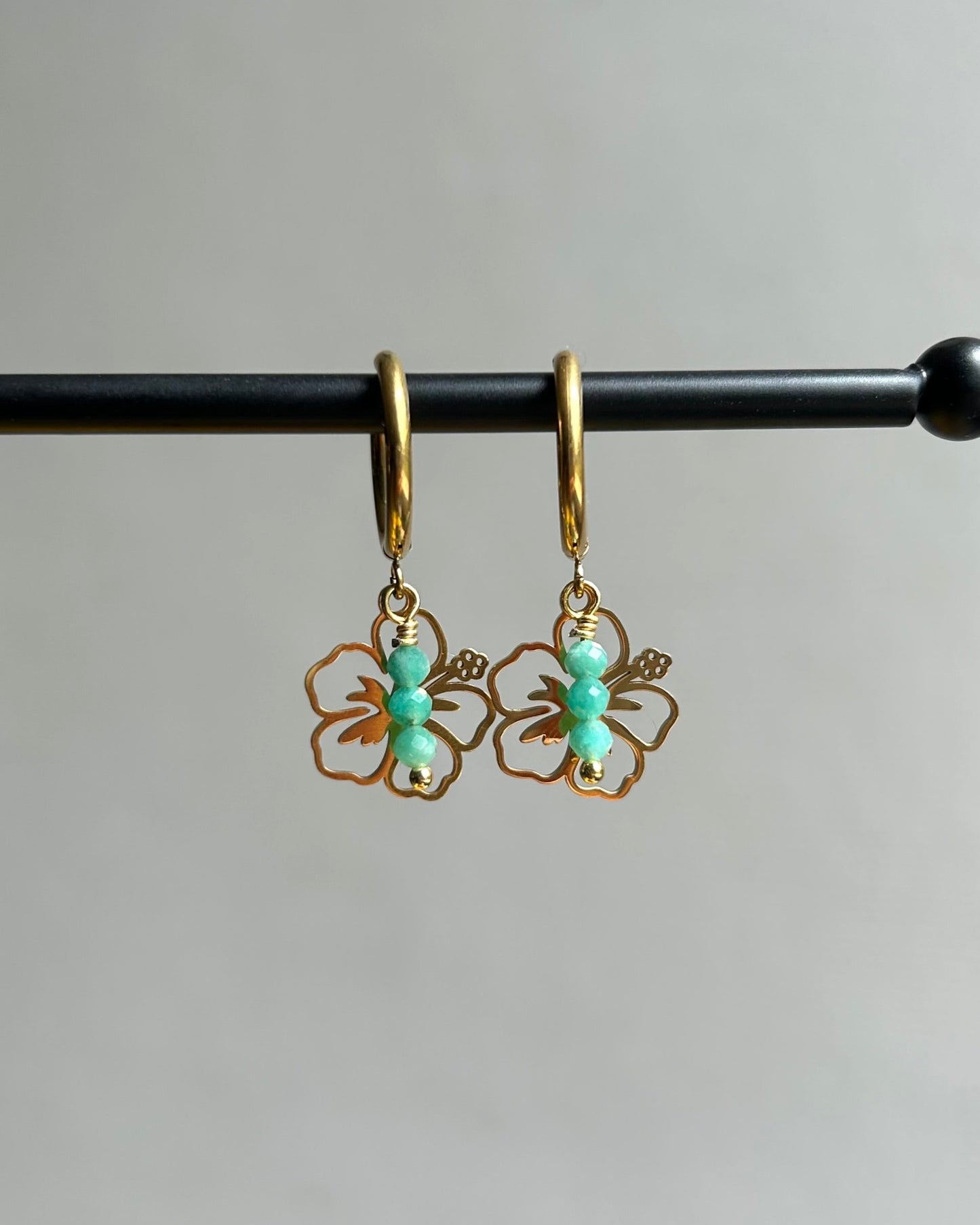 Créoles - Hibiscus avec pierres Amazonite Blue