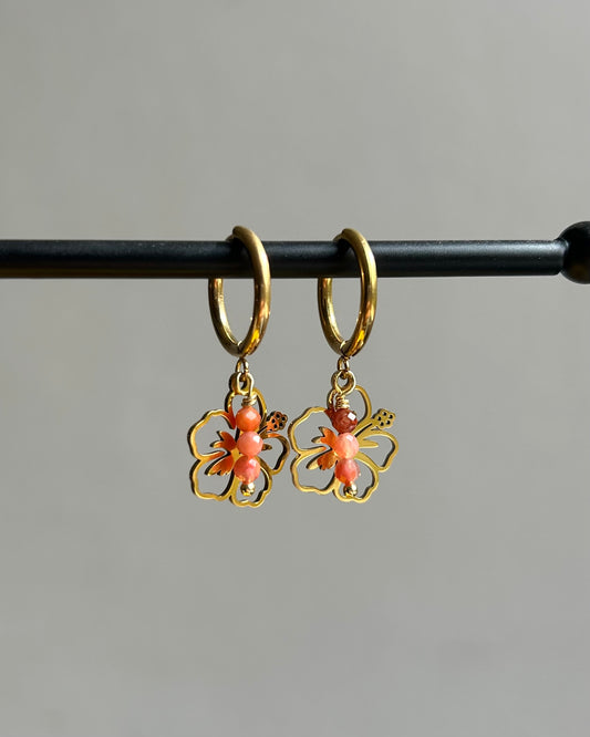 Créoles - Hibiscus avec pierres Orange Onyx