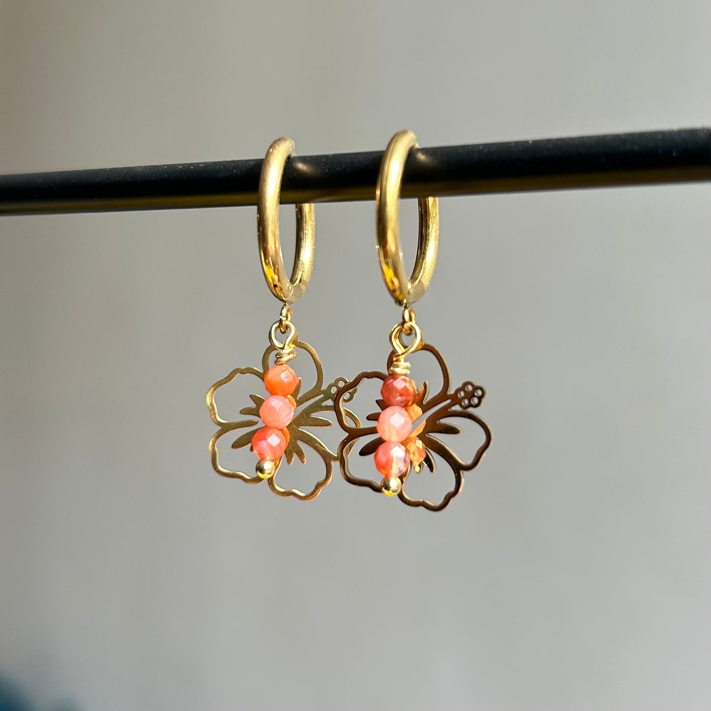 Créoles - Hibiscus avec pierres Orange Onyx