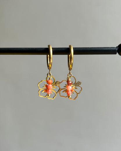 Créoles - Hibiscus avec pierres Orange Onyx