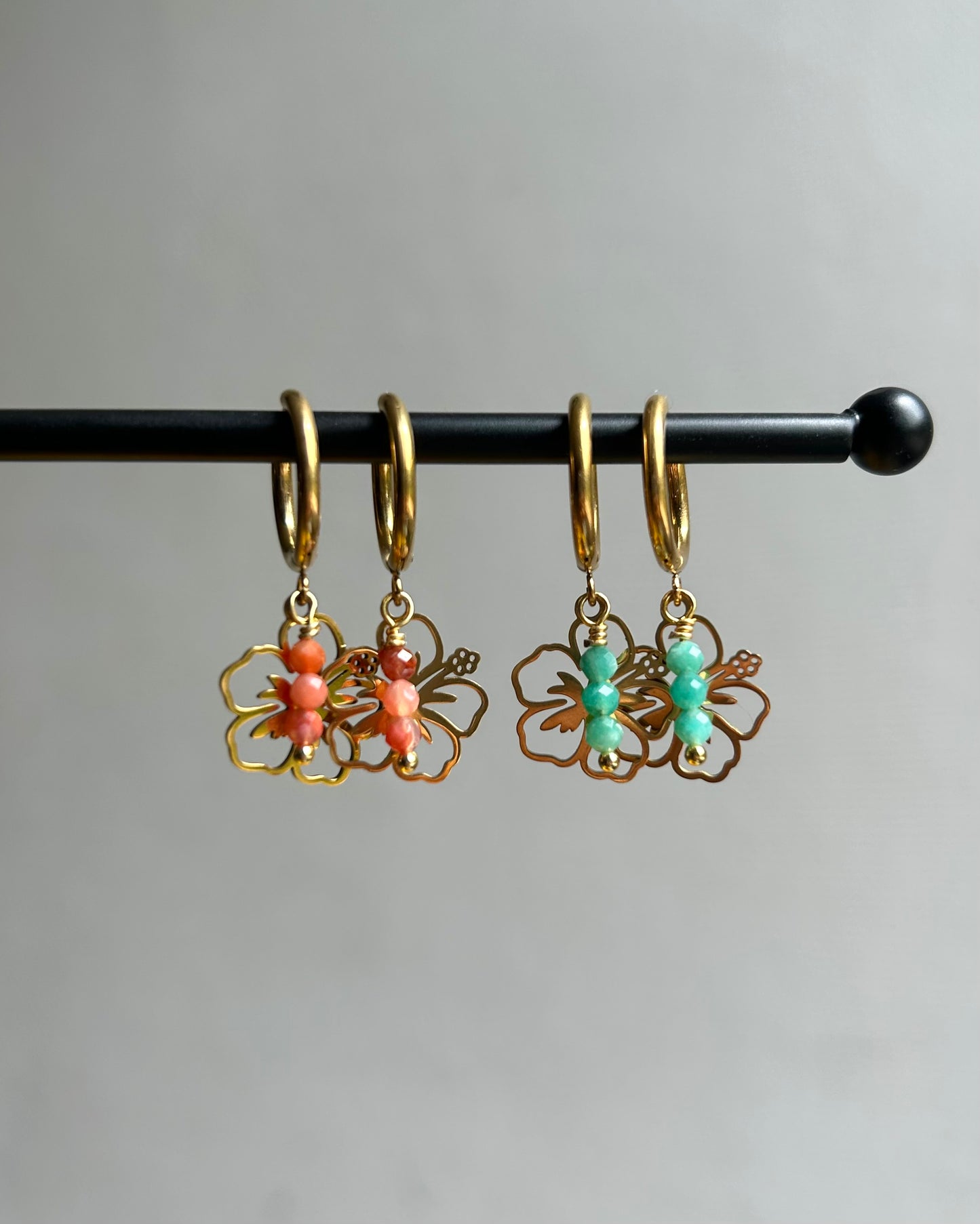 Créoles - Hibiscus avec pierres Orange Onyx