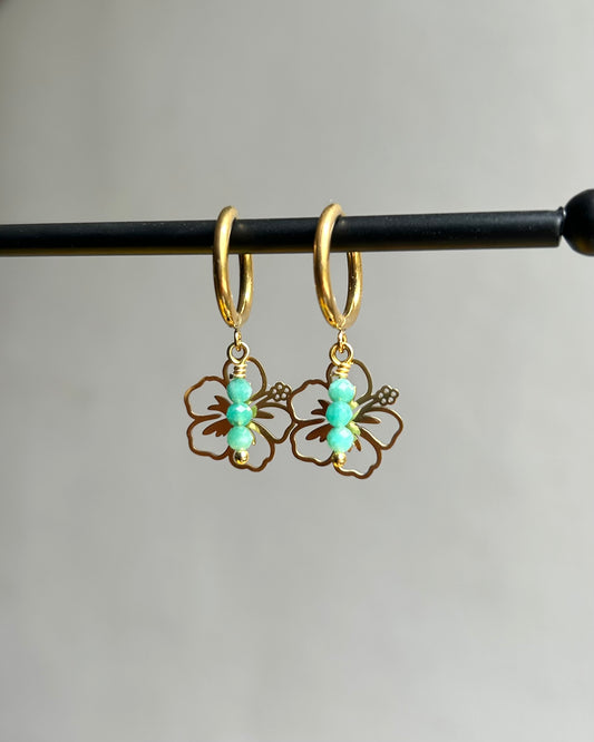 NOUVEAU : Créoles - Hibiscus avec pierres Blue Amazonite