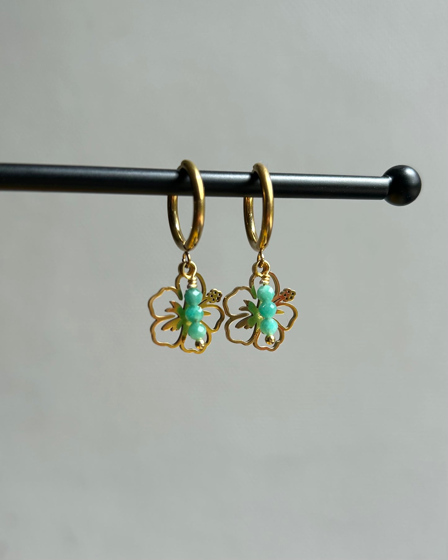Créoles - Hibiscus avec pierres Amazonite Blue