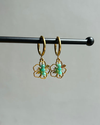 Créoles - Hibiscus avec pierres Amazonite Blue